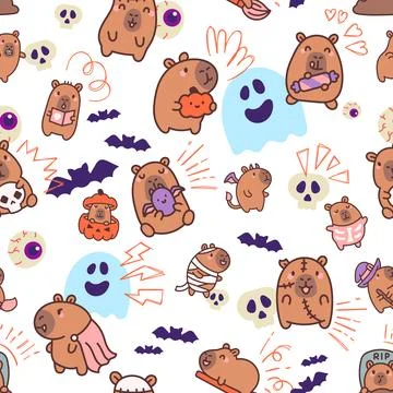 Capybara Halloween seamless pattern set Stock-Illustration