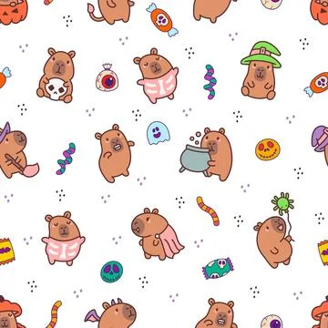 Capybara Halloween seamless pattern set 스톡 일러스트