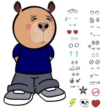 Capybara kid expressions pack collection in vector art Stock Illustration