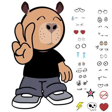 Capybara kid expressions pack collection in vector art Stock Illustration