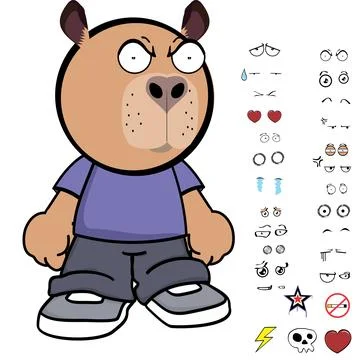 Capybara kid expressions pack collection in vector art Stock Illustration