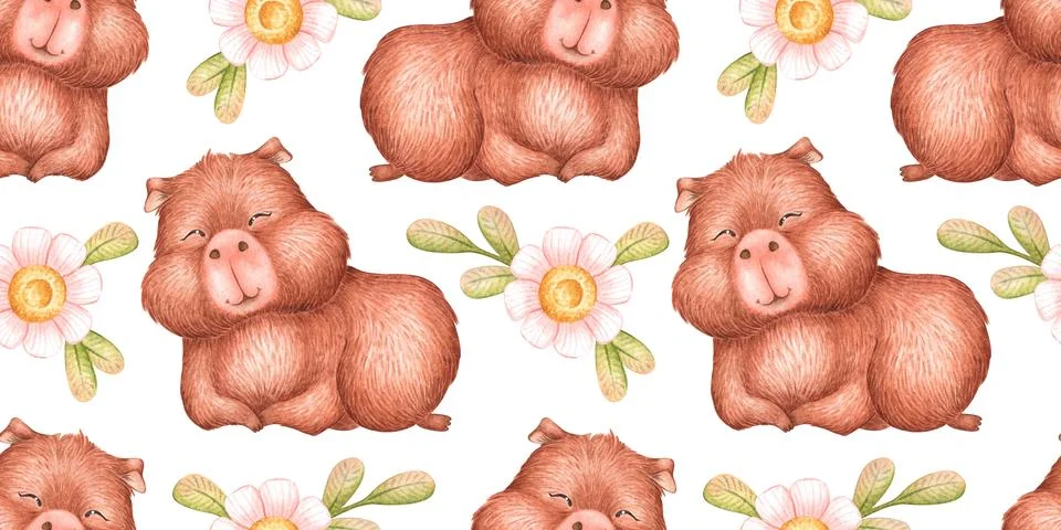 Capybara lying daisies seamless pattern Stock Illustration