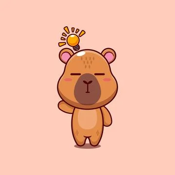 Capybara mascot cartoon character vector illustration get an idea. Stock Illustration