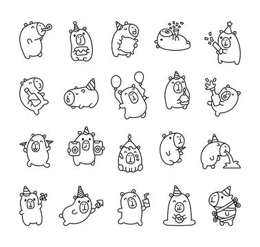 Capybara party set featuring adorable characters Stock Illustration