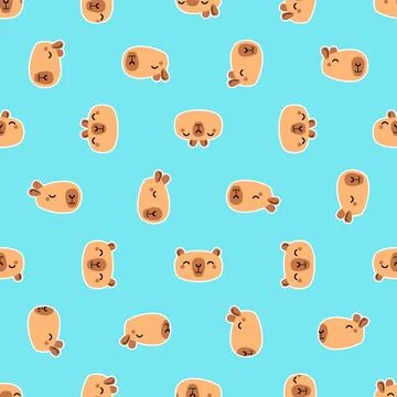 Capybara pattern seamless. Capybaras background. Ornament of kids fabric Stock Illustration