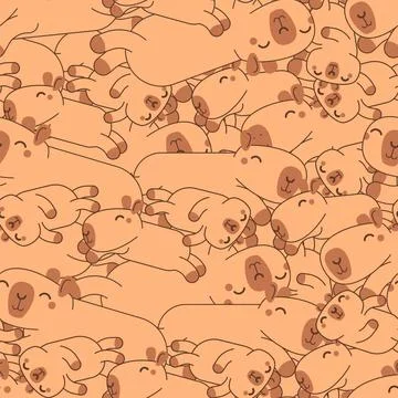 Capybara pattern seamless. Capybaras background. Ornament of kids fabric Stock Illustration