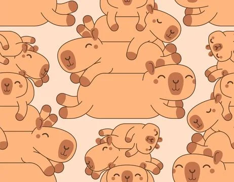 Capybara pattern seamless. Capybaras background. Ornament of kids fabric 스톡 일러스트