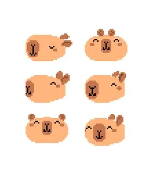 Capybara pixel art set. 8 bit Capybara face Stock Illustration