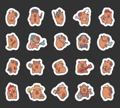 Capybara professions cartoon set Stock Illustration