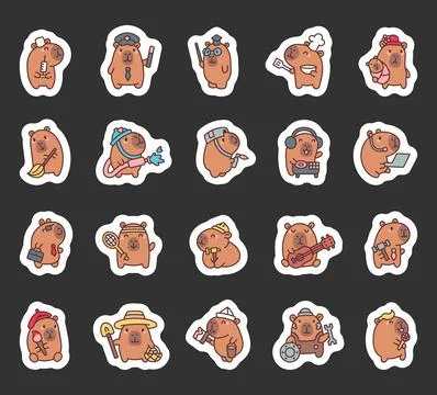 Capybara professions cartoon set Stock Illustration
