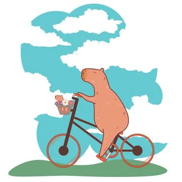 Capybara riding bicycle Stock-Illustration