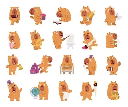 Capybara school character set Stock Illustration
