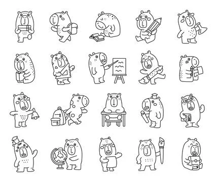 Capybara school character set Stock Illustration
