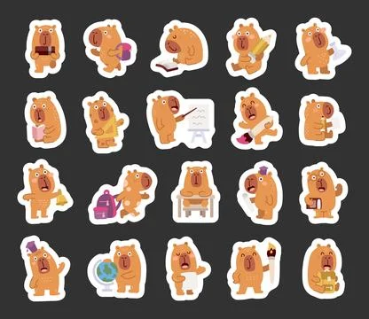 Capybara school character set Stock Illustration