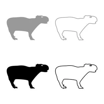 Capybara set icon grey black color vector illustration image solid fill out.. Stockillustratie