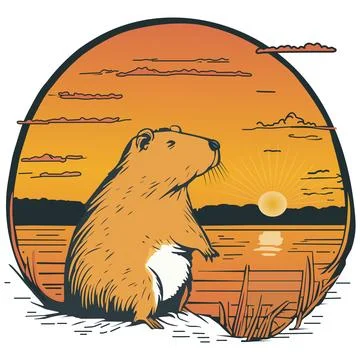 Capybara at sunset. Stock Illustration
