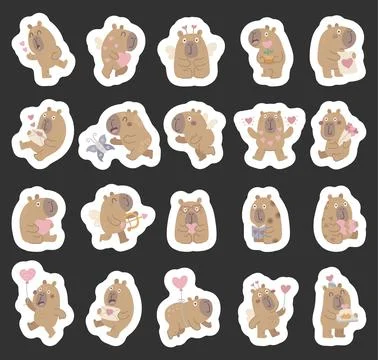 Capybara valentine character set Stock Illustration