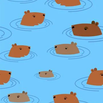 Capybara in water Pattern seamless. guinea pig swims Background. Baby fabric  Stock Illustration