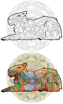 Capybara zentangle styled for coloring book on mandala, for t-shirt design, t Stock Illustration