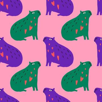Capybaras animals cute comic characters boho doodle modern art print Stock Illustration