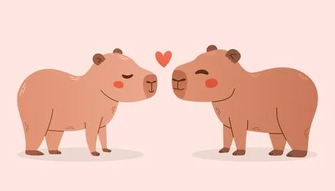 Capybaras in love. Vector illustration of two capibaras with heart on pink Stock Illustration