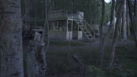 Car abandoned in the forest, tires, objects, horror, evening Stock Footage 271332590