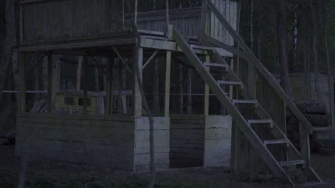 Car abandoned in the forest, tires, objects, horror, evening Stock Footage 271332798