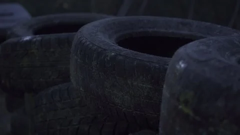 Car abandoned in the forest, tires, objects, horror, evening Stock Footage 271335117