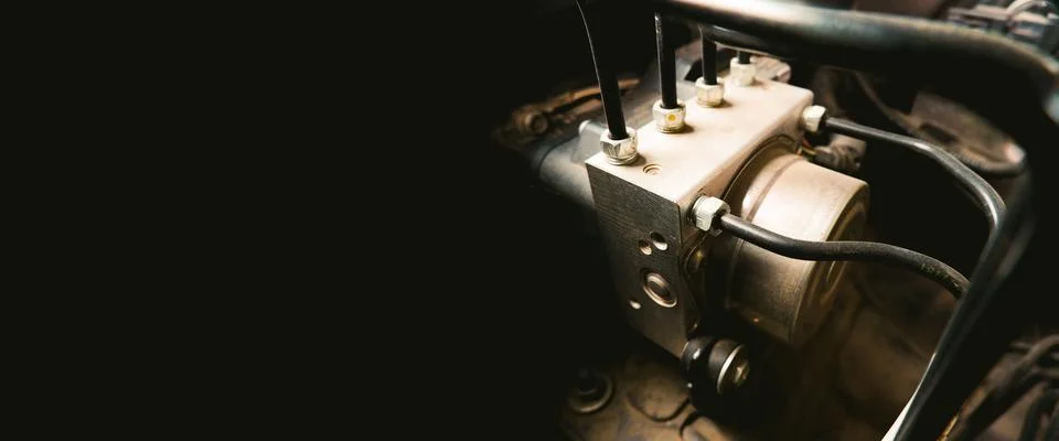 Car ABS Control Module and Brake Lines Stock Photos