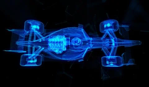 Car from abstract mesh formation of glow particles 3d model Stock Illustration