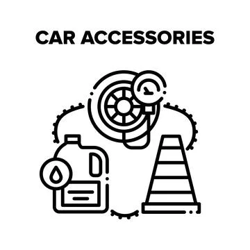 Car Accessories Vector Black Illustrations Stock Illustration