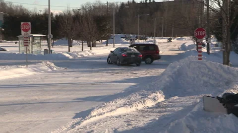 Car accident and crash caught on camera on icy road in winter snowstorm Stock Footage 46561907
