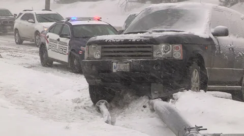 Car accident and crash scene in snowstorm and blizzard Stock Footage 36208367