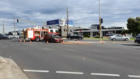 Car Accident at Busy Intersection 2 Stock Footage 125289138