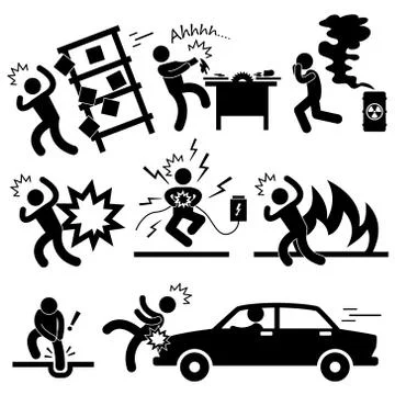 Car Accident Explosion Electrocuted Fire Danger Icon Symbol Sign Pictogram Stock Illustration