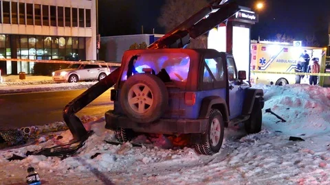 Car accident with fallen pole Stock Footage 103133338