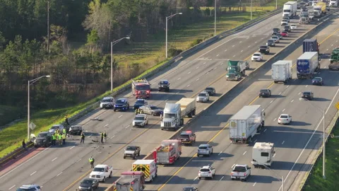 Car accident on I-75 interstate highway in Kentucky. Result of distracted Stock Footage 318467589