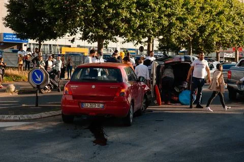Car accident at intersection between two cars Stock Photos