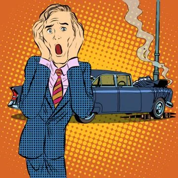 Car accident man panic Stock Illustration
