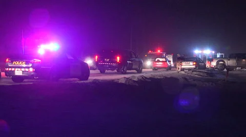 Car accident at night in snow storm on slippery road Stock Footage 46202291