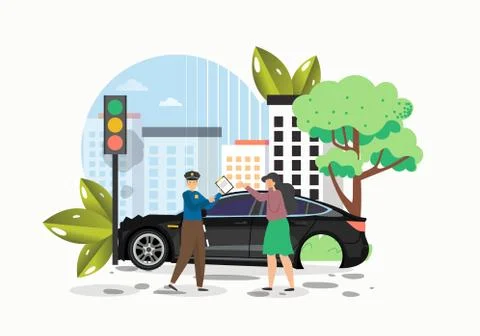 Car accident on the road, flat vector illustration. Car crash. Stock Illustration