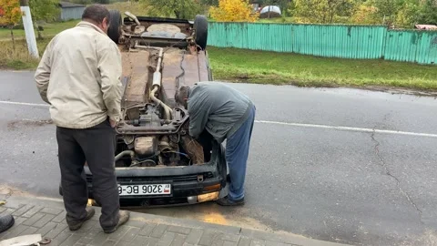 Car accident. Сar overturned. Video stock 218603057
