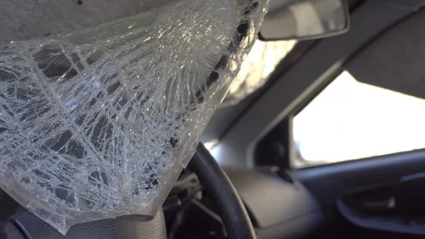 Car accident smashed windshield close up.Damaged automobile close up. Stock Footage 116119881