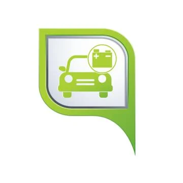 Car with accumulator icon on green pointer Stock Illustration