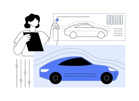 Car aerodynamics testing abstract concept vector illustration. Stock Illustration