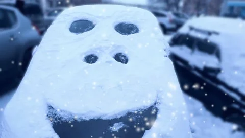 Car after a snowfall on a winter day Stock Footage 101235333