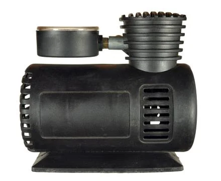 Car air compressor with a manometer on a white background Foto stock