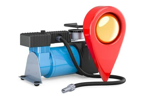 Car air compressor with map pointer. 3D rendering Illustrazione stock