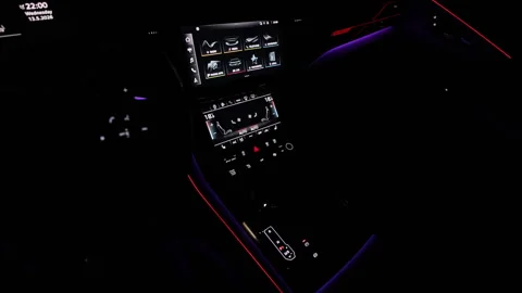 Car air conditioning control system with touchscreen. Hybrid car Interior view Видео 335938568