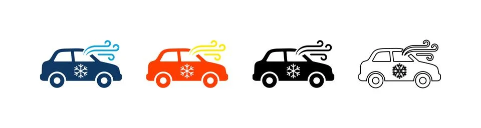 Car air conditioning system solid icon set. Featuring vehicle cooling, snow.. Stock Illustration